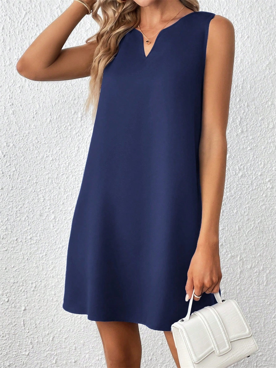 Notched Sleeveless Mini Tank Dress