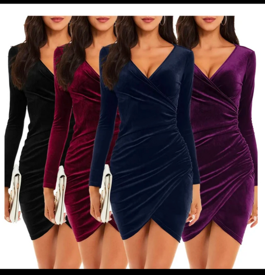 Velvet Winter Guest Surplice Wrap Dresses