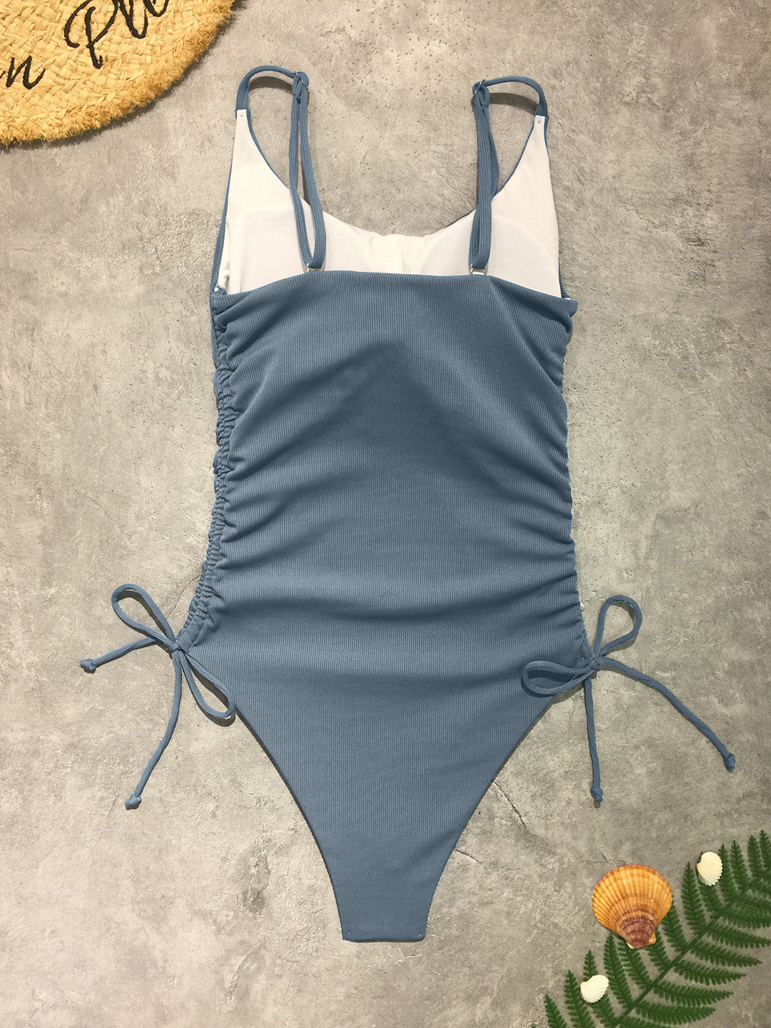 Drawstring Scoop Neck Sleeveless One-Piece Swimwear